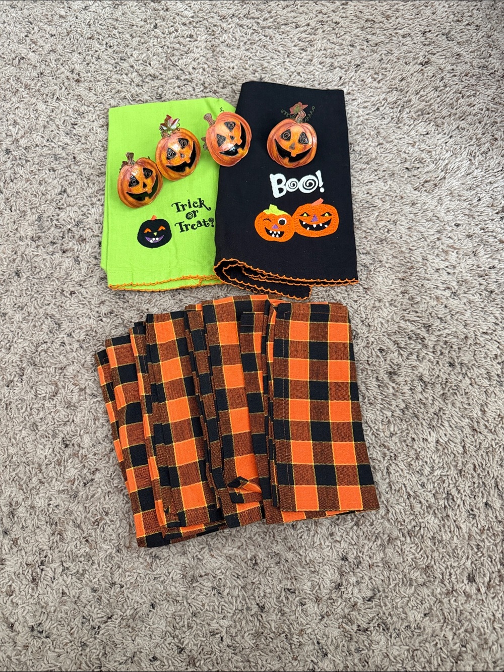 Halloween Kitchen Towel Set - Orange, Black & Lime Green